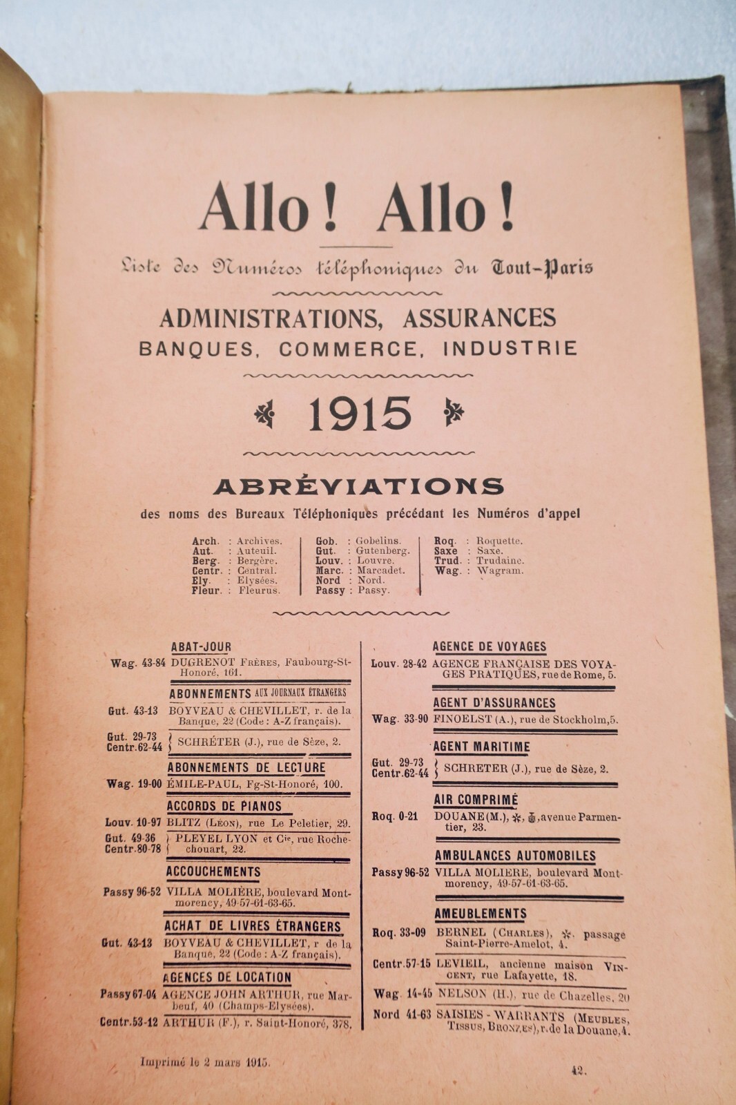 Paris Social Directory 1915<span class="lla-card-orig-wrap"><span class="lla-card-orig">❦ PARIS Tout paris 1915</span></span> - La Librairie Antique