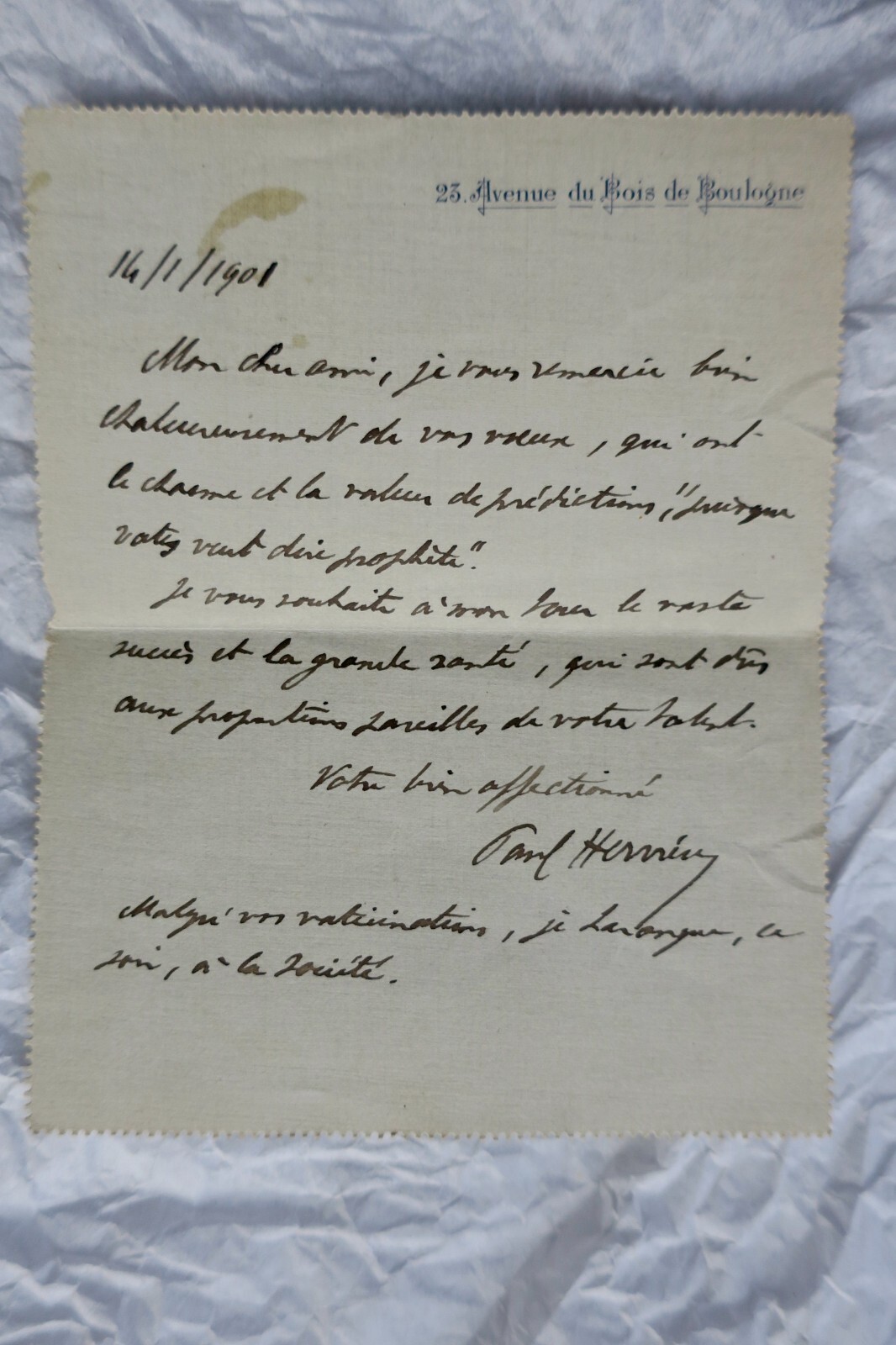 PAUL HERVIEU lettres & cartes autographes manuscrites & signées – Image 4