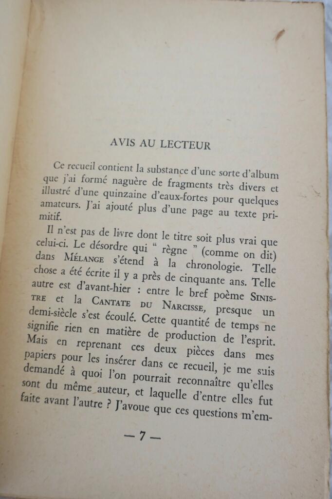 Paul Valéry Mélange Gallimard, 1941