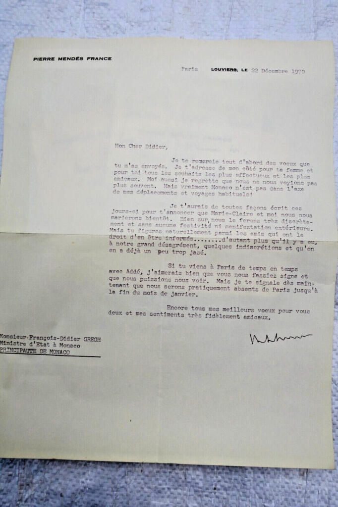Pierre Mendès France 2 lettres signées
