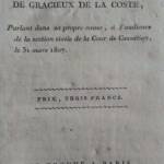 Plaidoyer de Mademoiselle de Gracieux de La Coste,1807
