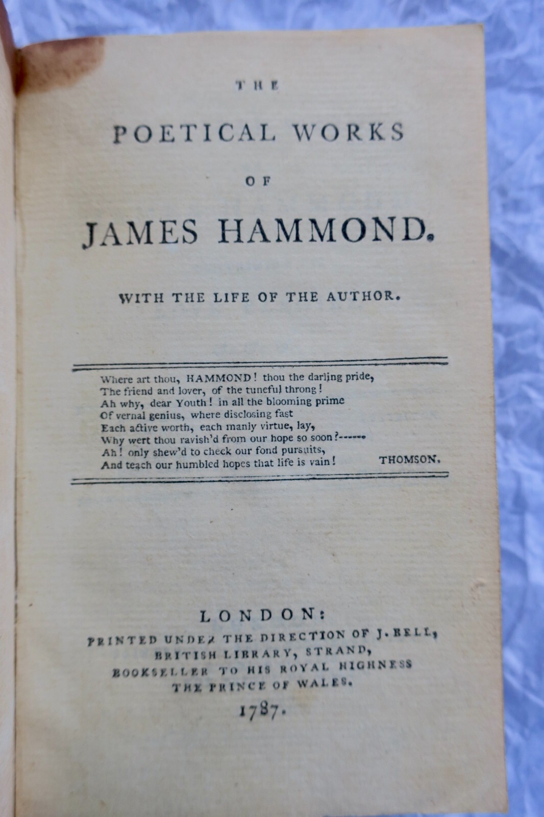 POETICAL WORKS OF GEORGE LORD LYTTELTON 1781 James Hammond 1787 William Collins – Image 8