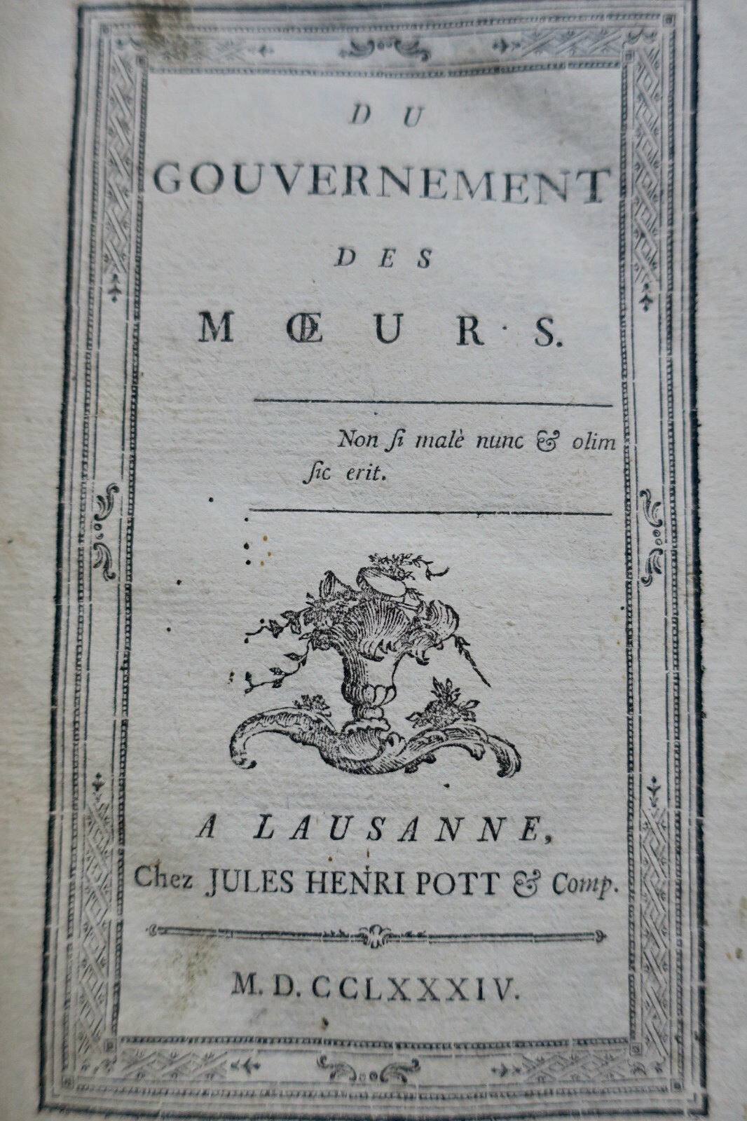 POLIER DE SAINT-GERMAIN Du Gouvernement, des Moeurs. 1784