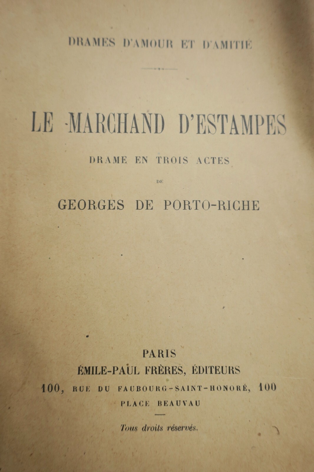 爱的友情戏剧<span class="lla-card-orig-wrap"><span class="lla-card-orig">❦ PORTO-RICHE (Georges de). Le Marchand d’estampes + dédicace</span></span> - La Librairie Antique