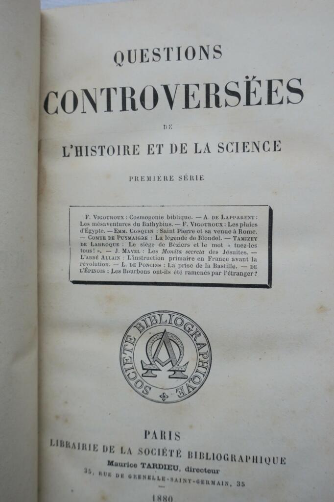 questions contreversées de l’histoire et de la science 1880