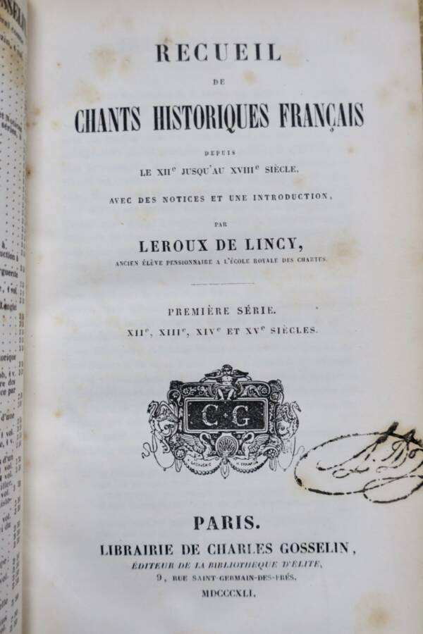 Recueil de chants historiques français depuis le XII° jusqu’au XVIII° sie