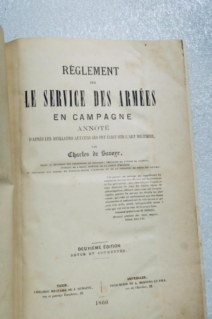 REGLEMENT ON THE ARMY SERVICE IN THE FIELD 1866 CHARLES DE SAVOYE 3rd RH