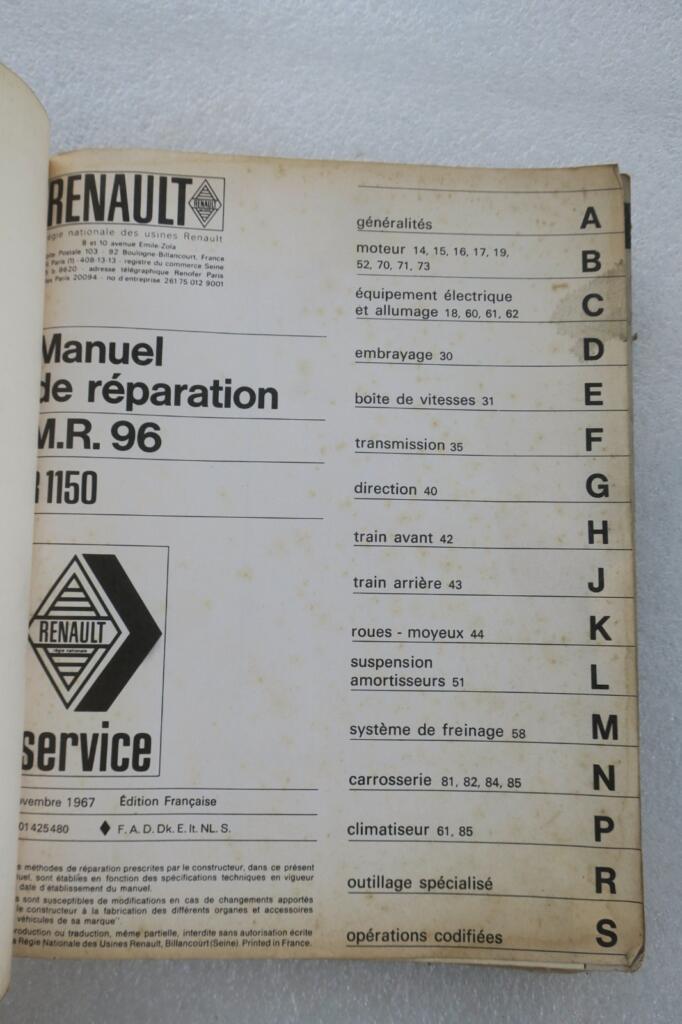 Technical service manual for Renault 16