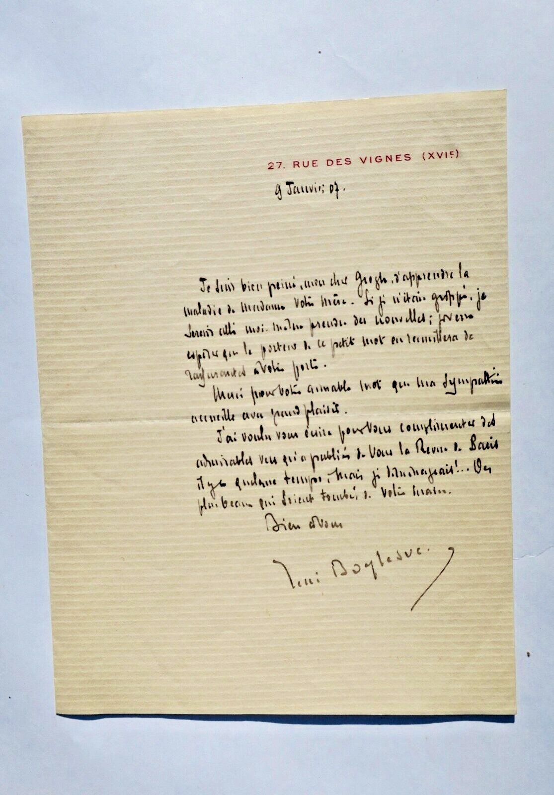 René Boylesve 3 Bellas Cartas Autografiadas Firmadas