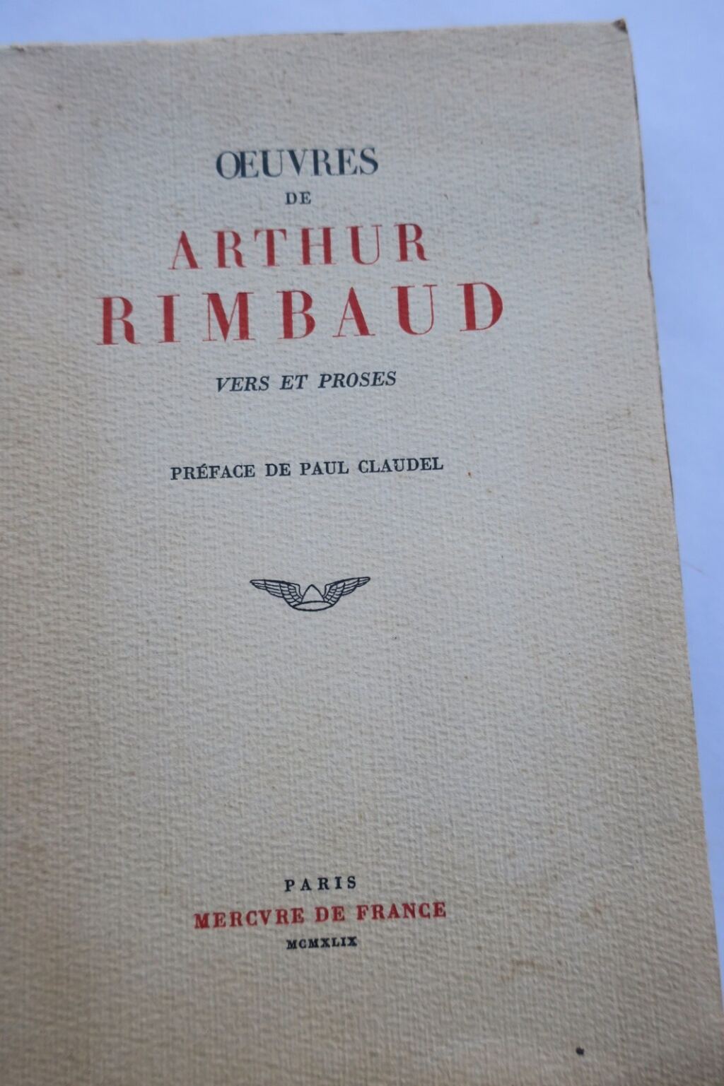 Rimbaud Arthur Oeuvres de Arthur Rimbaud – Vers et proses 1949 Claudel