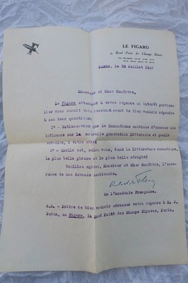 A signed letter from Robert De Flers