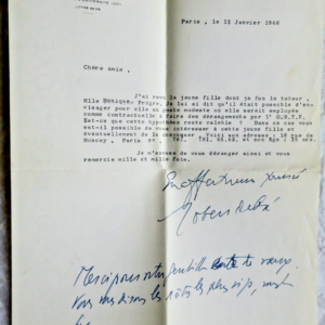 Robert DEBRE lettre autographe manuscrite & signée
