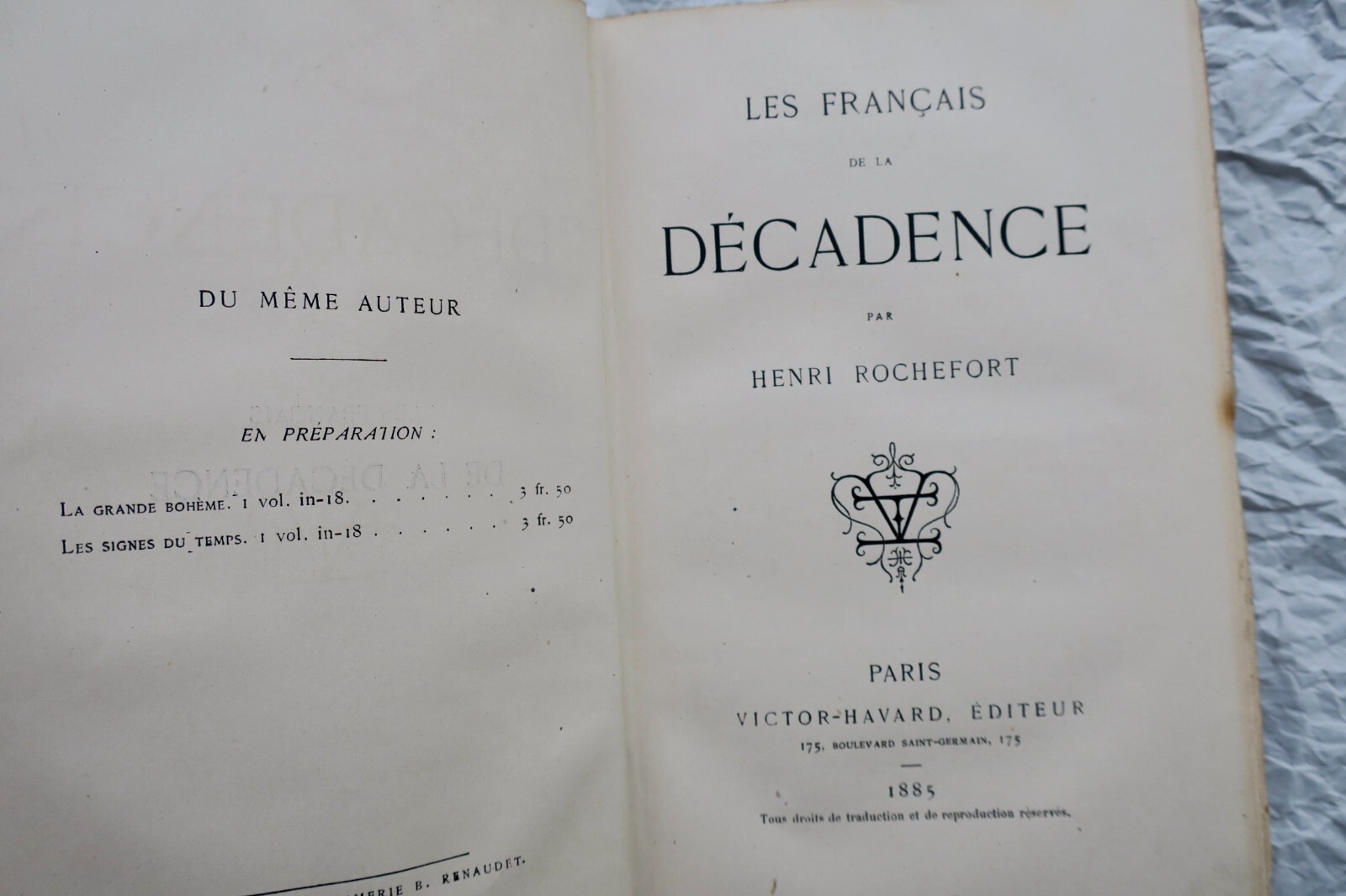 Insights into French Decadence<span class="lla-card-orig-wrap"><span class="lla-card-orig">❦ Rochefort (Henri), Chroniques : Les Français de la décadence 1885</span></span> - La Librairie Antique