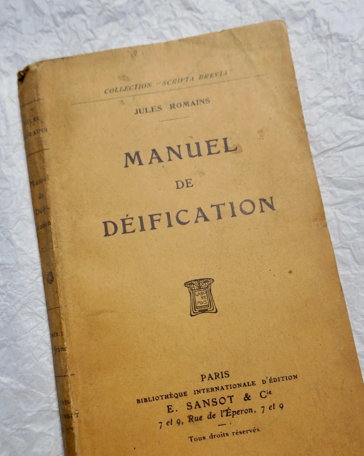神格化の手引き<span class="lla-card-orig-wrap"><span class="lla-card-orig">❦ ROMAINS (Jules), Manuel de déification + dédicace</span></span> - La Librairie Antique