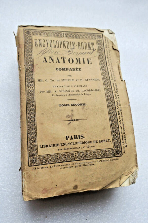 Roret ANATOMIE COMPAREE - ENCYCLOPEDIE RORET 1850