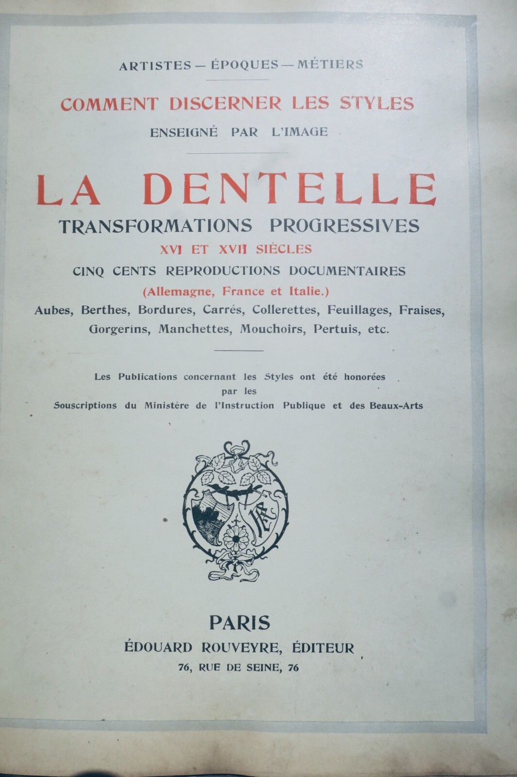 Rouveyre, Edouard COMMENT DISCERNER LES STYLES La dentelles.. – Image 11