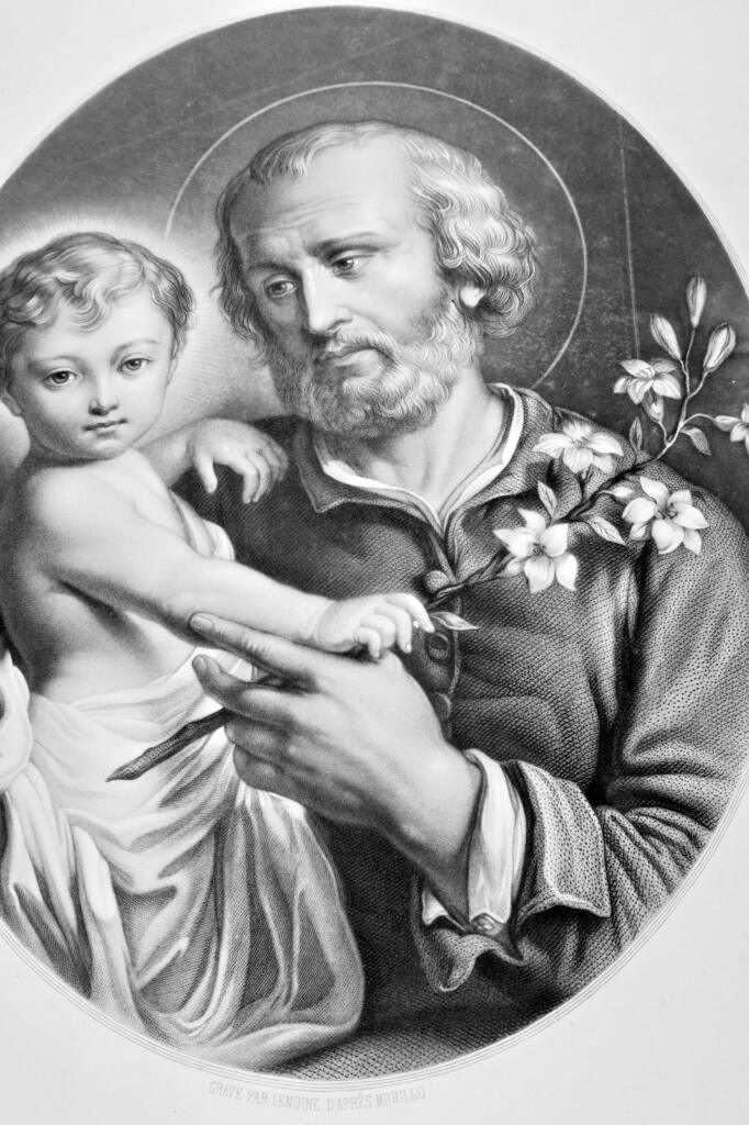 Der heilige Josef mit dem Christuskind - Stahlstich