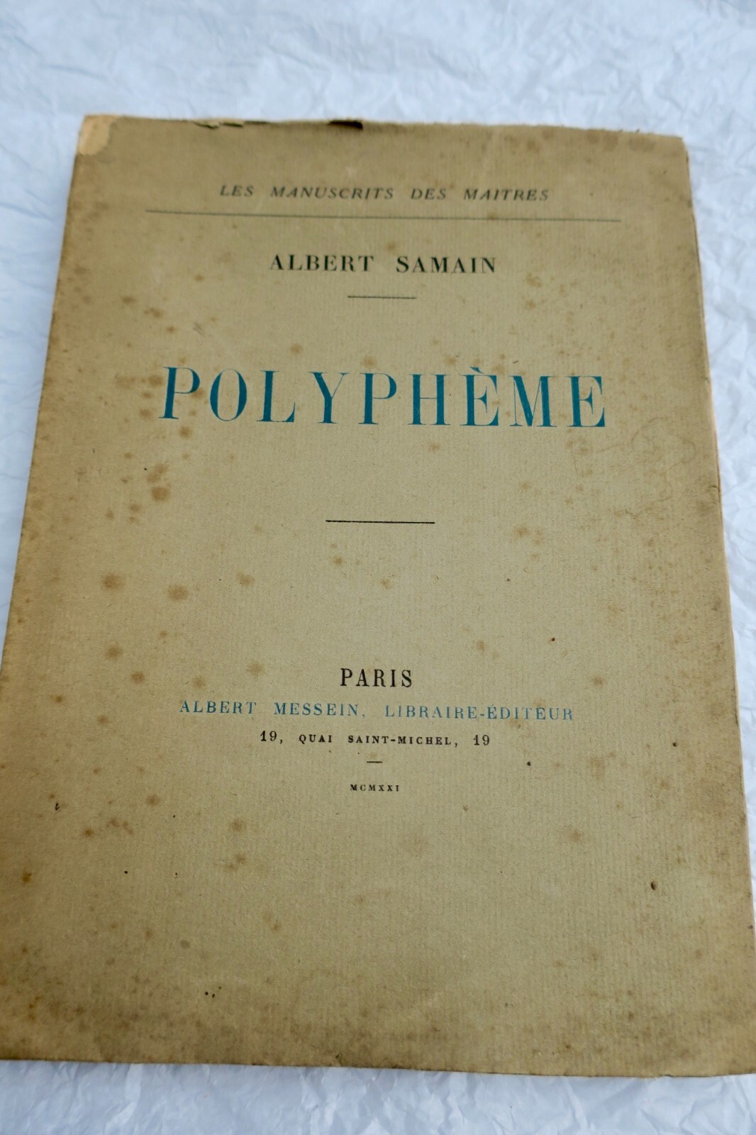 Einzigartige Ausgabe eines Werks von 1921<span class="lla-card-orig-wrap"><span class="lla-card-orig">❦ Samain Albert Polyphème 1921</span></span> - La Librairie Antique