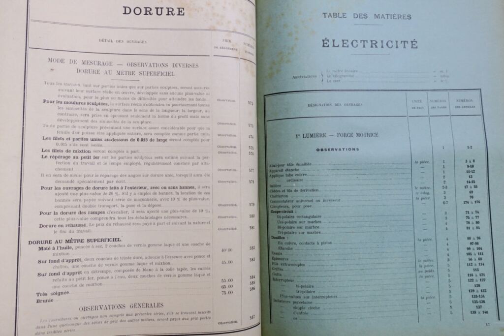 série de prix applicable aux travaux des batiments 1910
