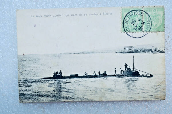 Sous-marin LUTIN qui vient de se perdre à Bizerte 1906 Régence de Tunis