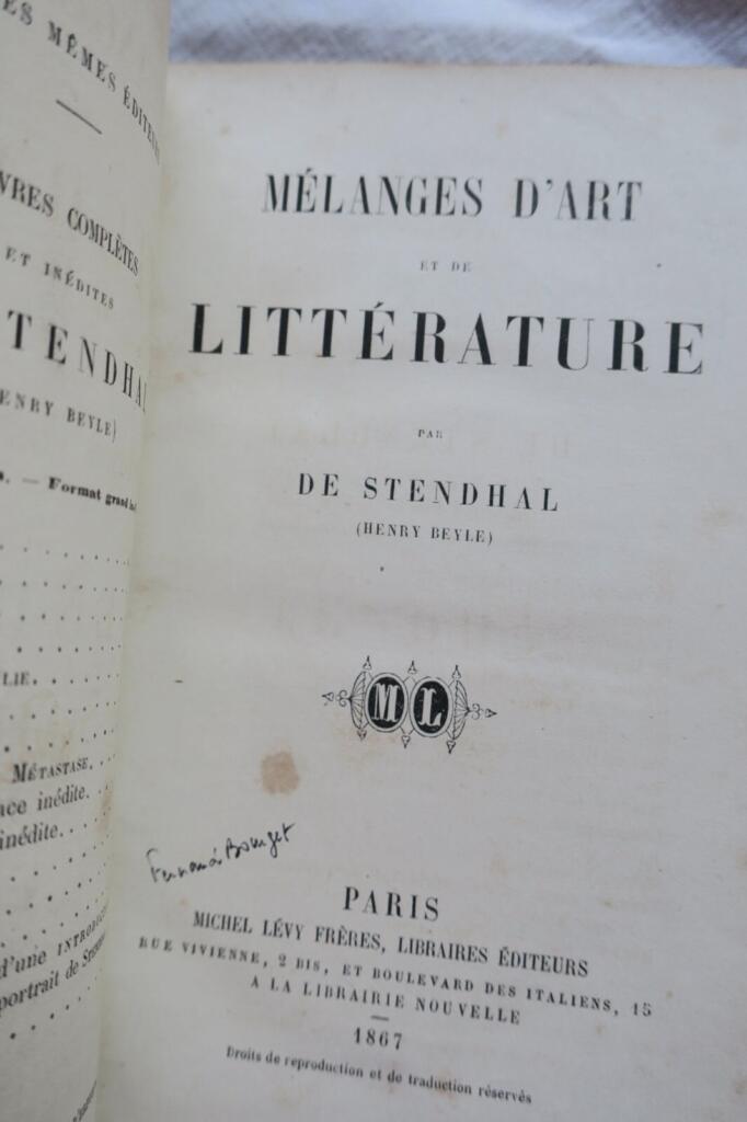 STENDHAL Mélanges d&rsquo;Art et de Littérature 1867