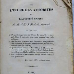 Sur l'étude des autorités et l'autorité unique, La Mennais 1829
