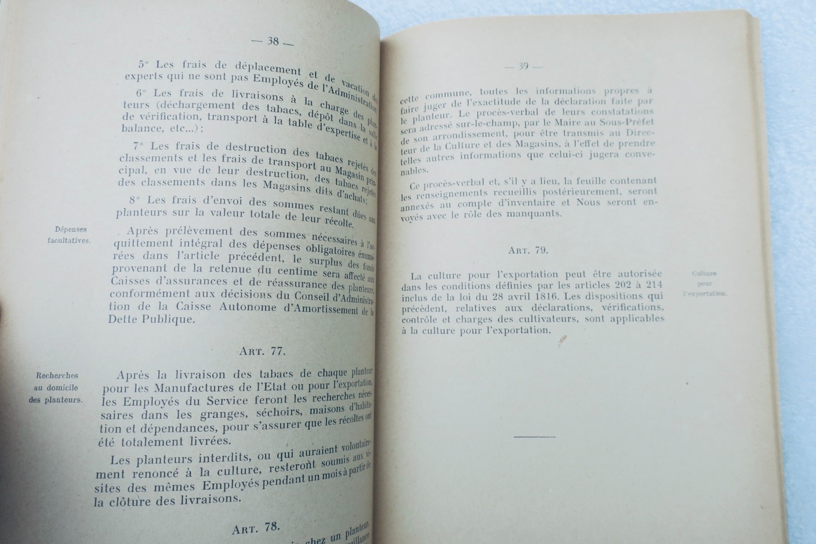 Allgemeine Vorschriften für den Tabakanbau<span class="lla-card-orig-wrap"><span class="lla-card-orig">❦ Tabac ARRETE PORTANT REGLEMENT GENERAL POUR LA CULTURE DU TABAC 1940</span></span> - La Librairie Antique