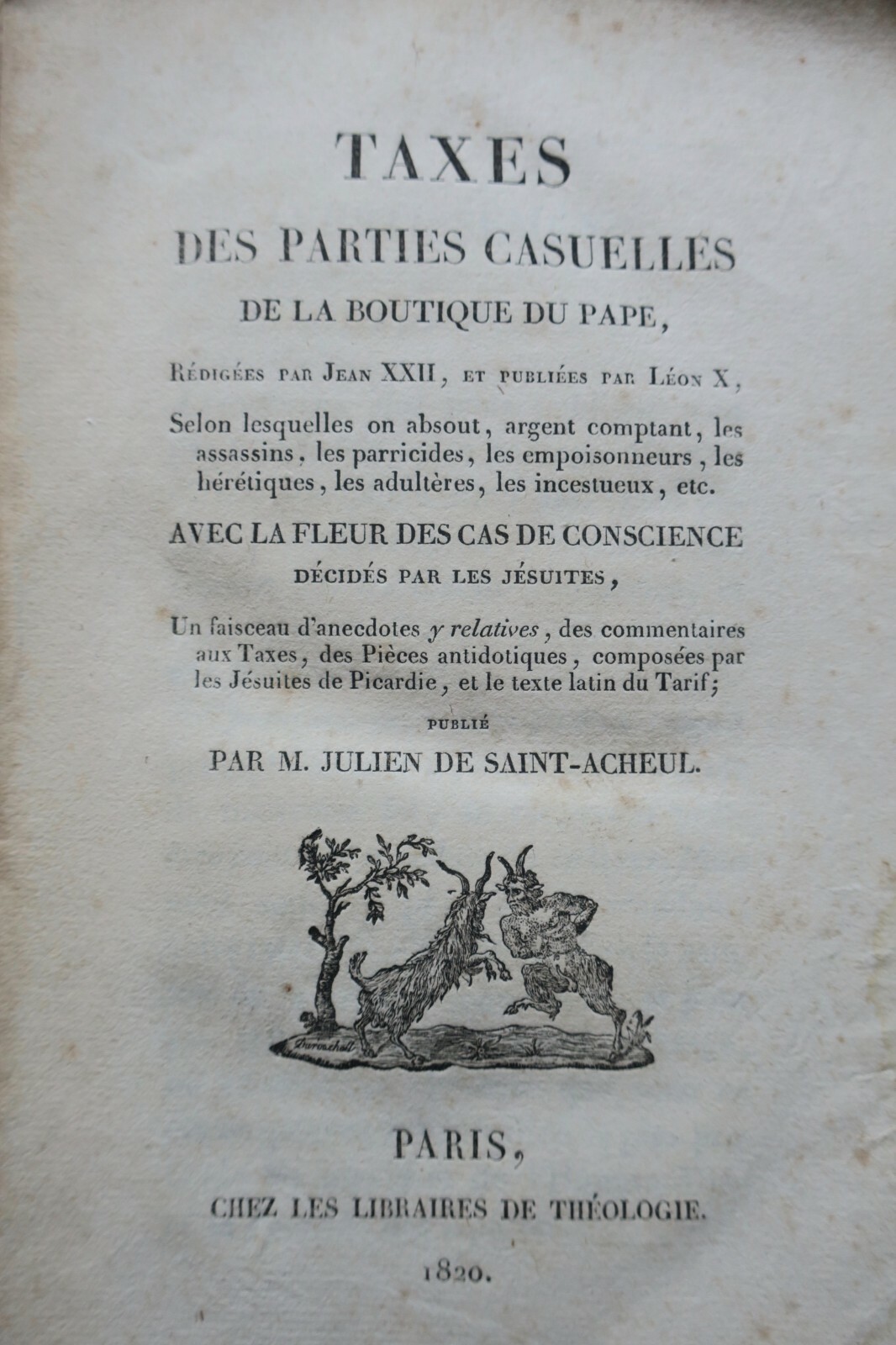 TAXES des Parties Casuelles de la Boutique du Pape 1820 - La Librairie Antique
