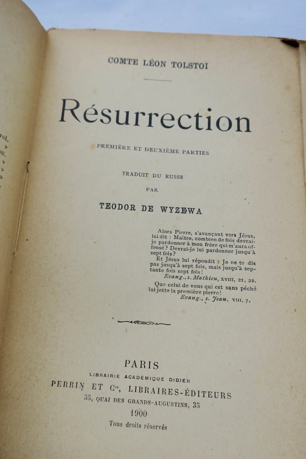 精神救赎与道德觉醒<span class="lla-card-orig-wrap"><span class="lla-card-orig">❦ TOLSTOI Léon Résurrection 1900 EO</span></span> - La Librairie Antique
