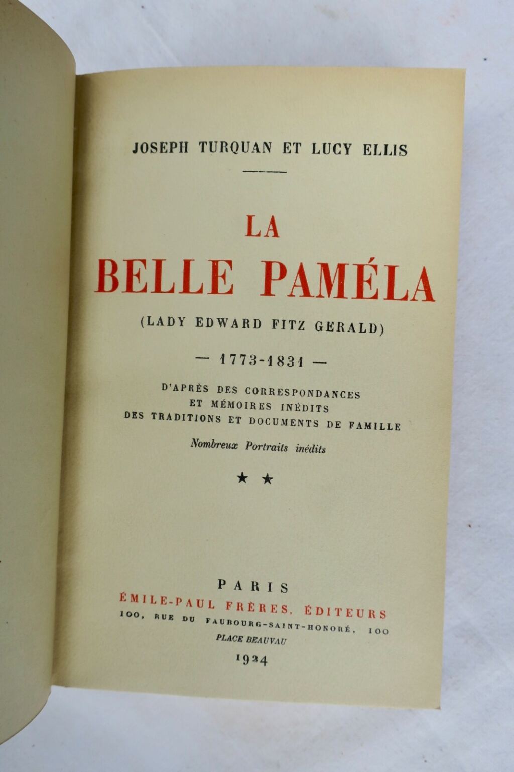 TURQUAN LA BELLE PAMELA 1773-1831 D’APRES DES CORRESPONDANCE