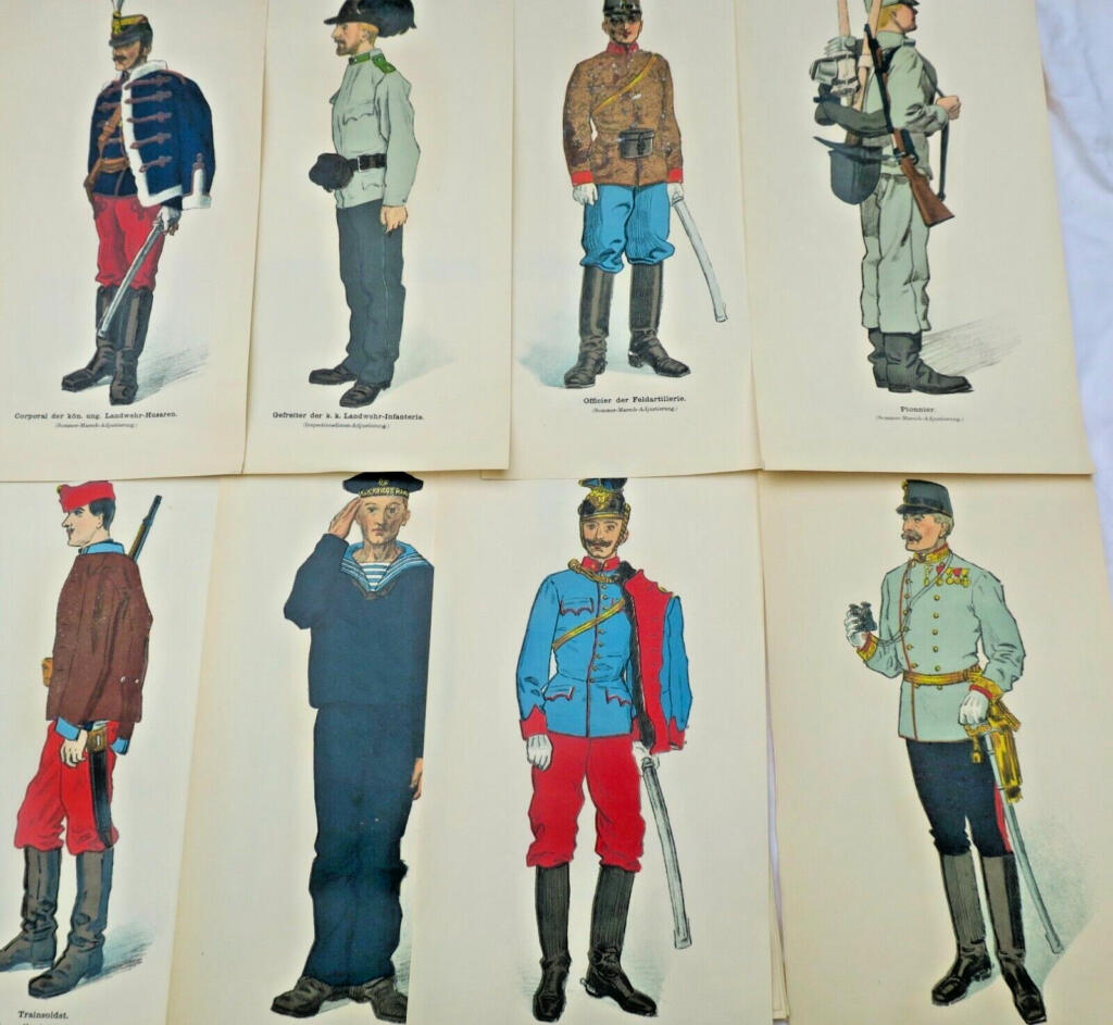 Austro-Hungarian Military Uniforms, 29 Lithographs