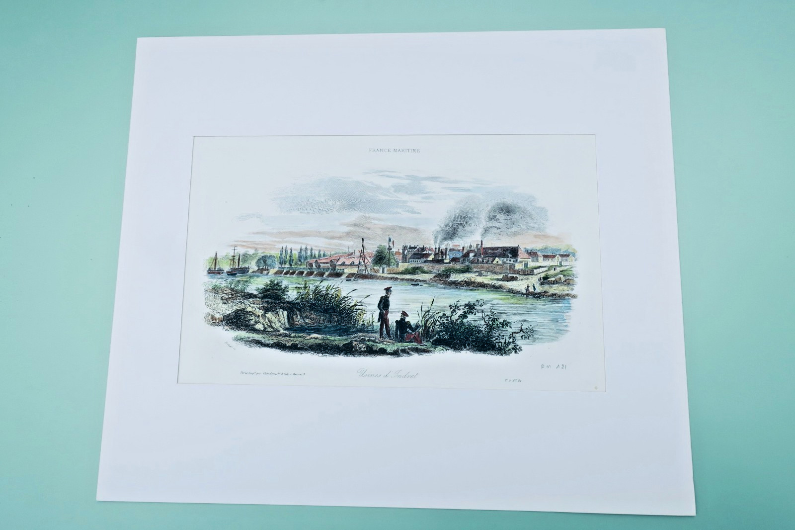 usine d'Indret gravure sur acier rehaussée en couleurs – Image 3