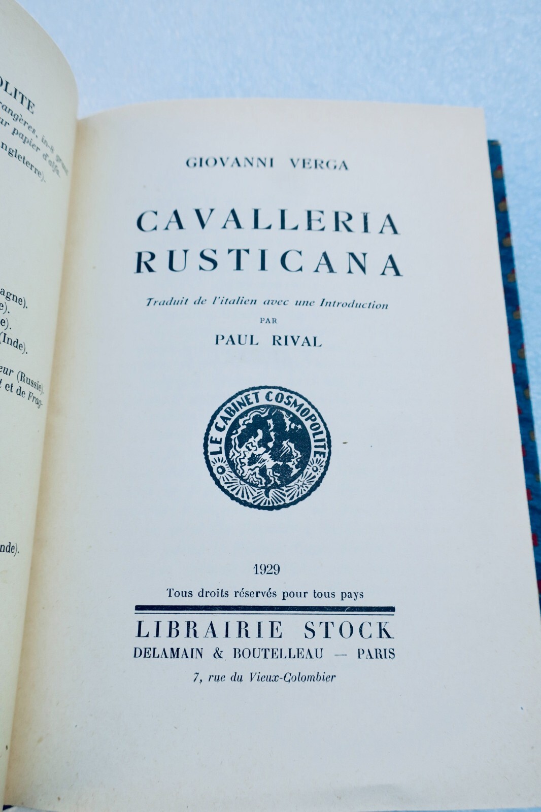 VERGA Giovanni Cavalleria rusticana - La Librairie Antique