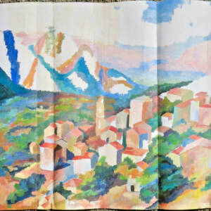Village de montagne 67 x 100 cm., toile peinte