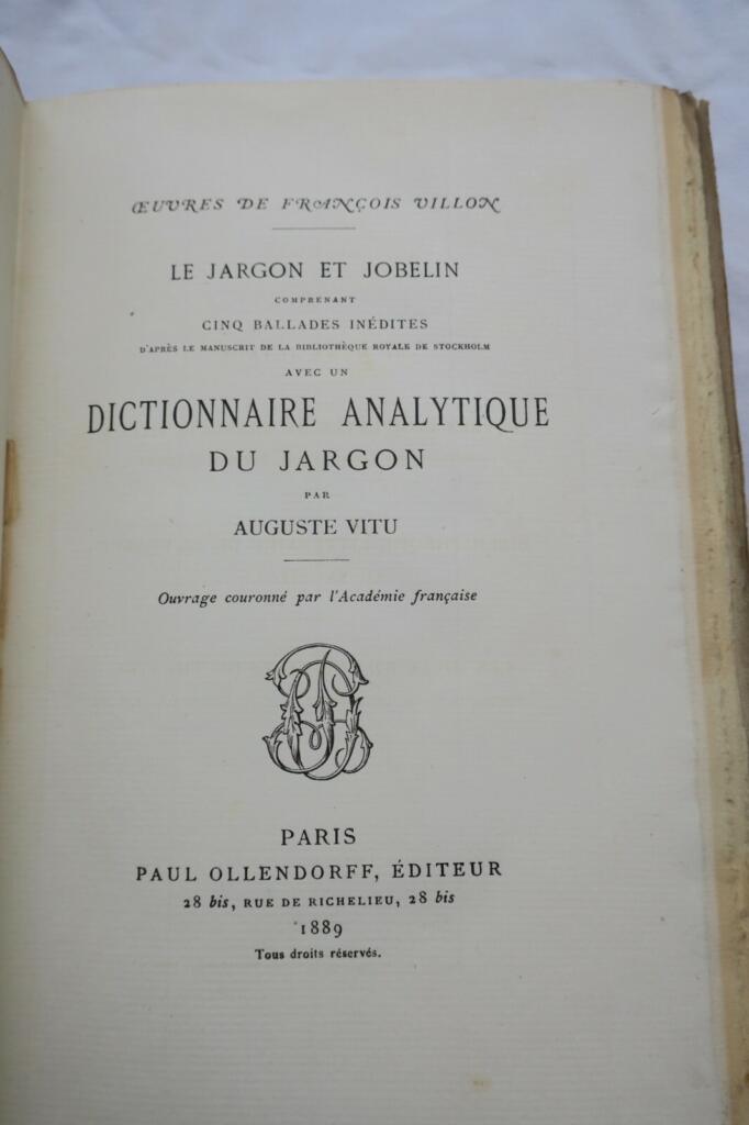 VILLON Le Jargon et Jobelin.. dictionnaire analytique du jargon 1889