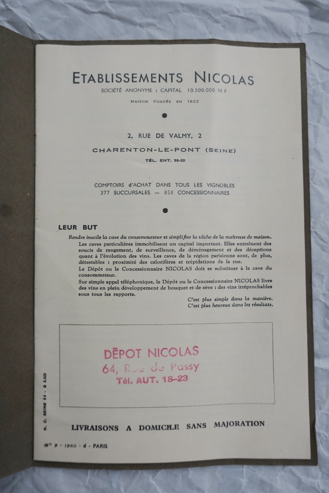 ニコラ ワインカタログ 1960年<span class="lla-card-orig-wrap"><span class="lla-card-orig">❦ Vin catalogue Nicolas, 1960</span></span> - La Librairie Antique