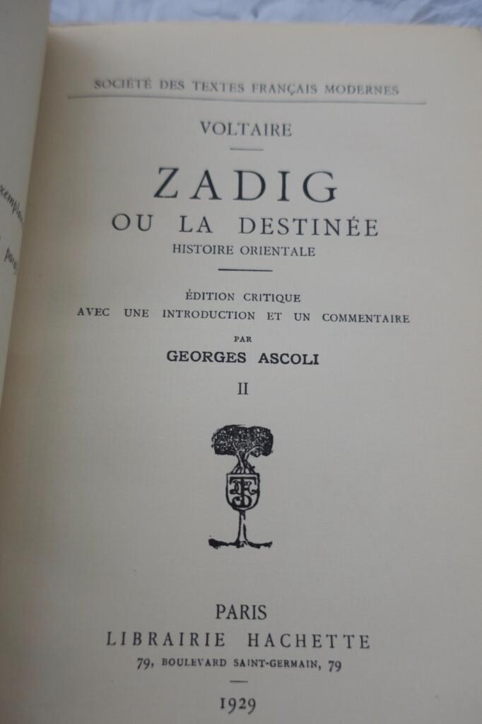 Voltaire ZADIG Edition critique 1929
