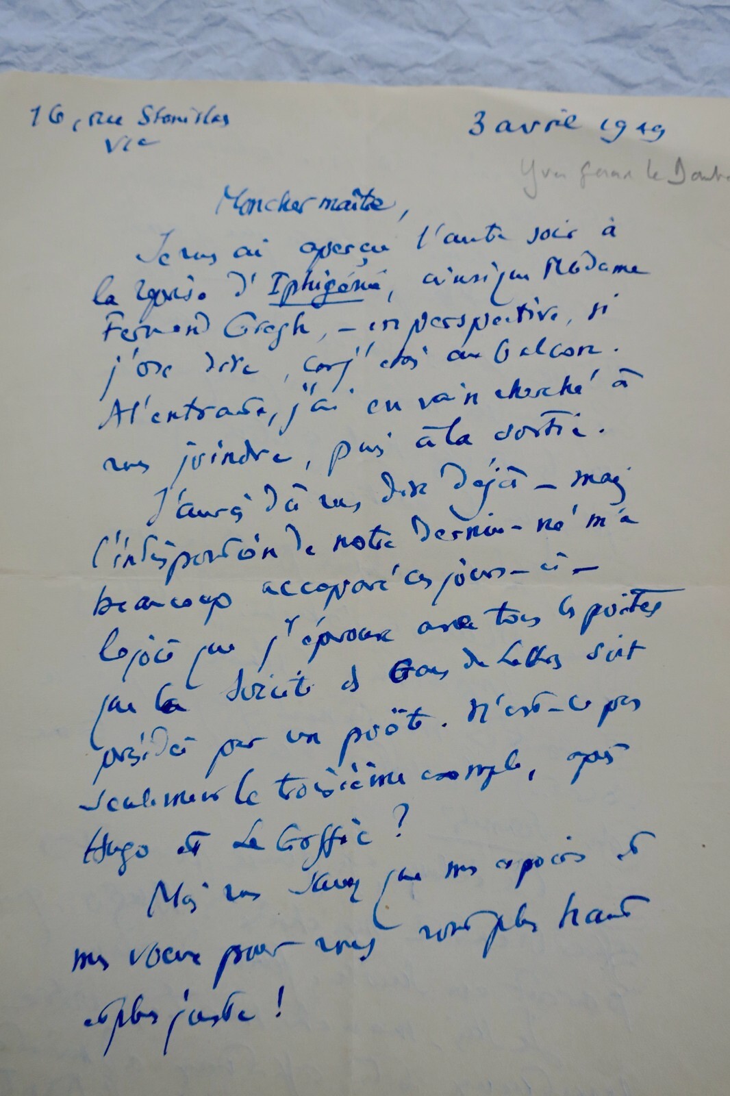 Yves-Gérard Le Dantec belle lettre autographe manuscrite & signée - La Librairie Antique
