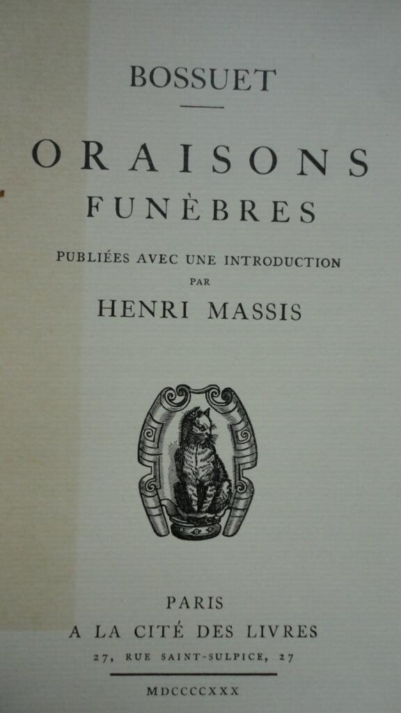 Bossuet. Funeral Orations. Copy printed on laid paper