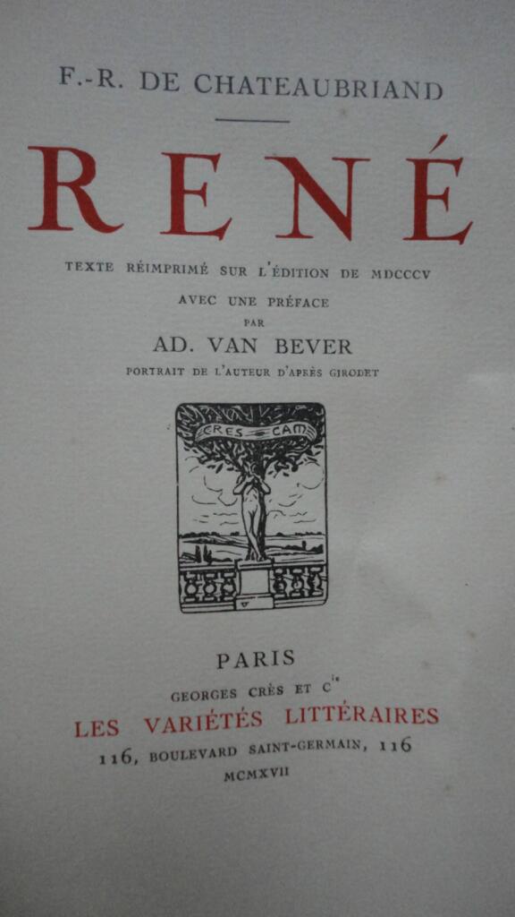 CHATEAUBRIAND (François-René de) RENE Georges Crès 1917