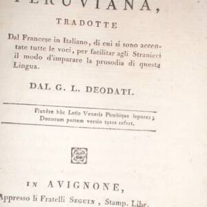 Deodati, G L *Lettere D’Una Peruviana*, translated from French into Italian, 1807