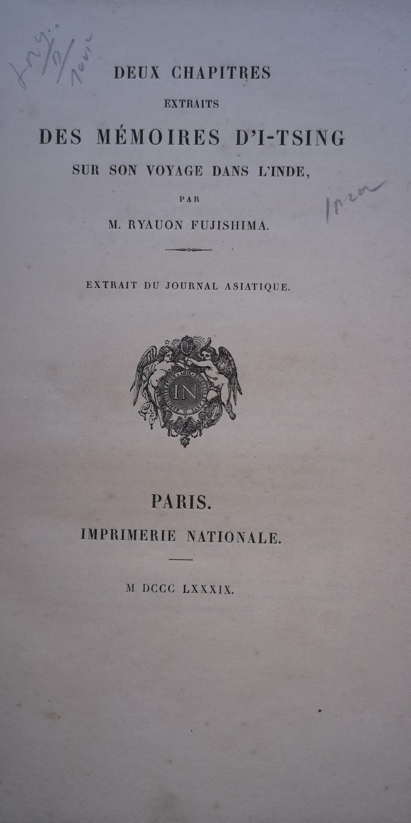 Two chapters extracted from the memoirs of I-Tsing on his travels in India