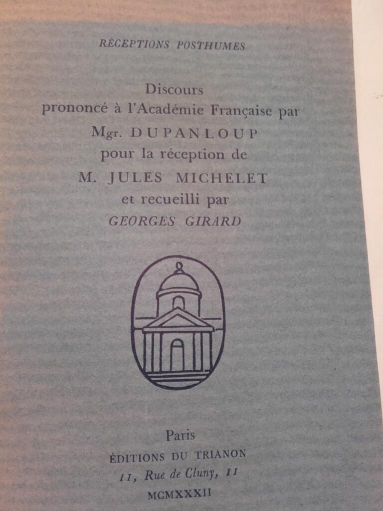 Discours prononcé à l’académie françaisse par Mgr. Dupanloup