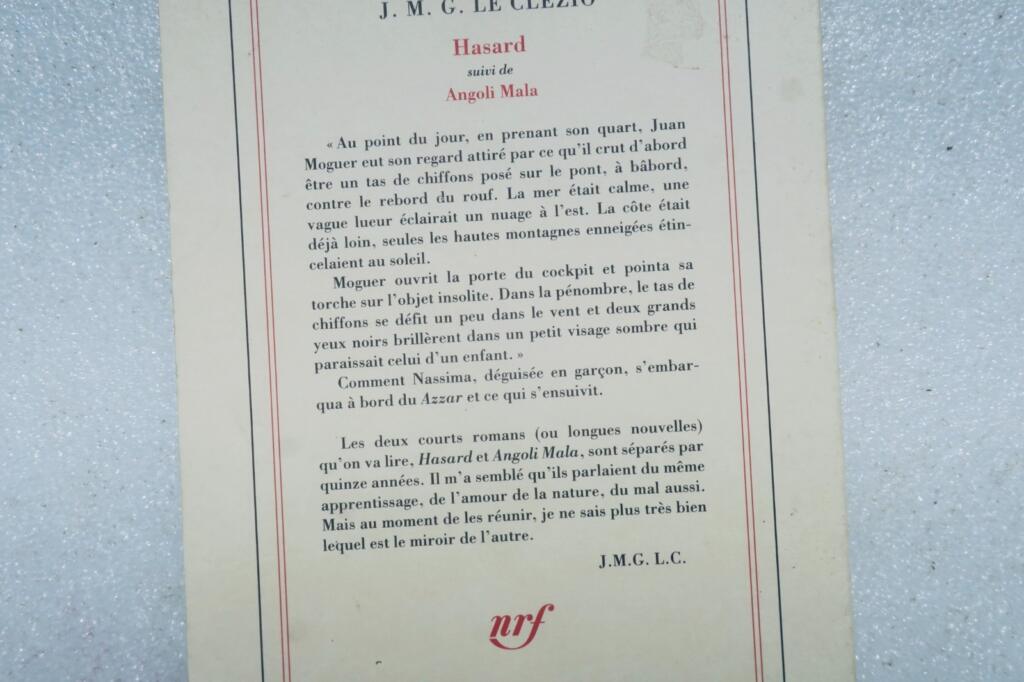 LE CLÉZIO J. M. G. Hasard. 続編 Angoli Mala. 小説+献辞
