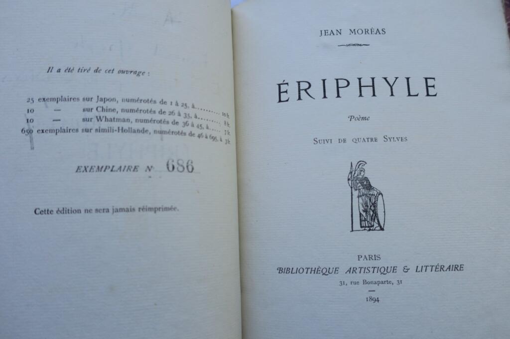MOREAS Eriphyle. Gedicht gefolgt von vier Sylven + Widmung