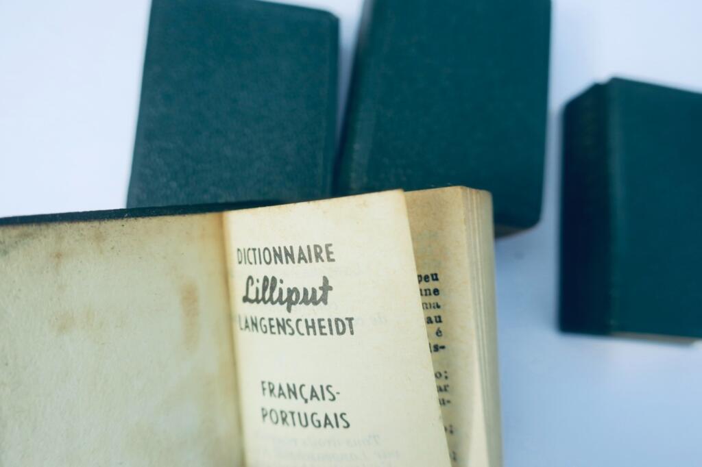 Portugal Wörterbücher Lilliput portugiesisch 35×50 mm kleines Möbel aus Bronze