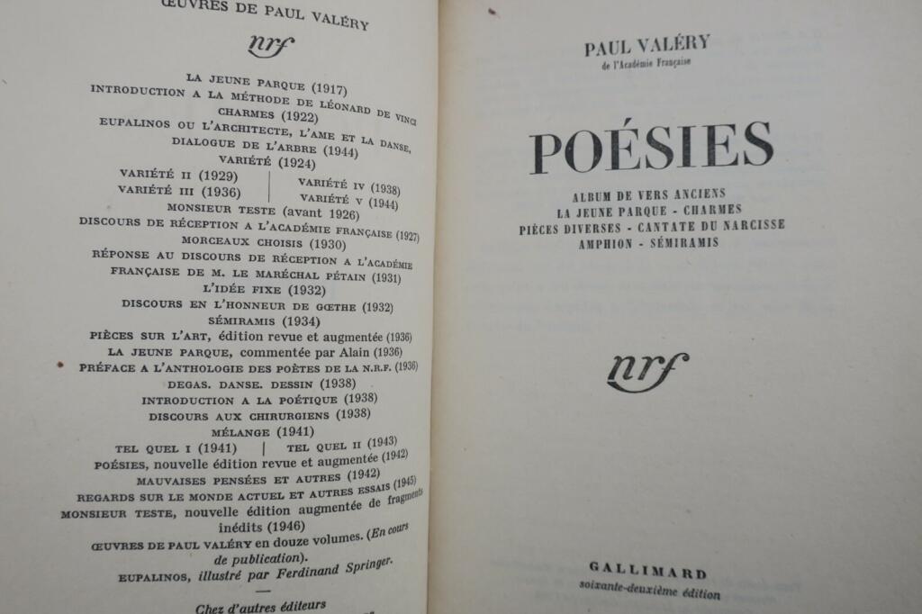 VALERY Poésies. Albums de vers anciens - La Jeune Parque - Charmes - Pièces...