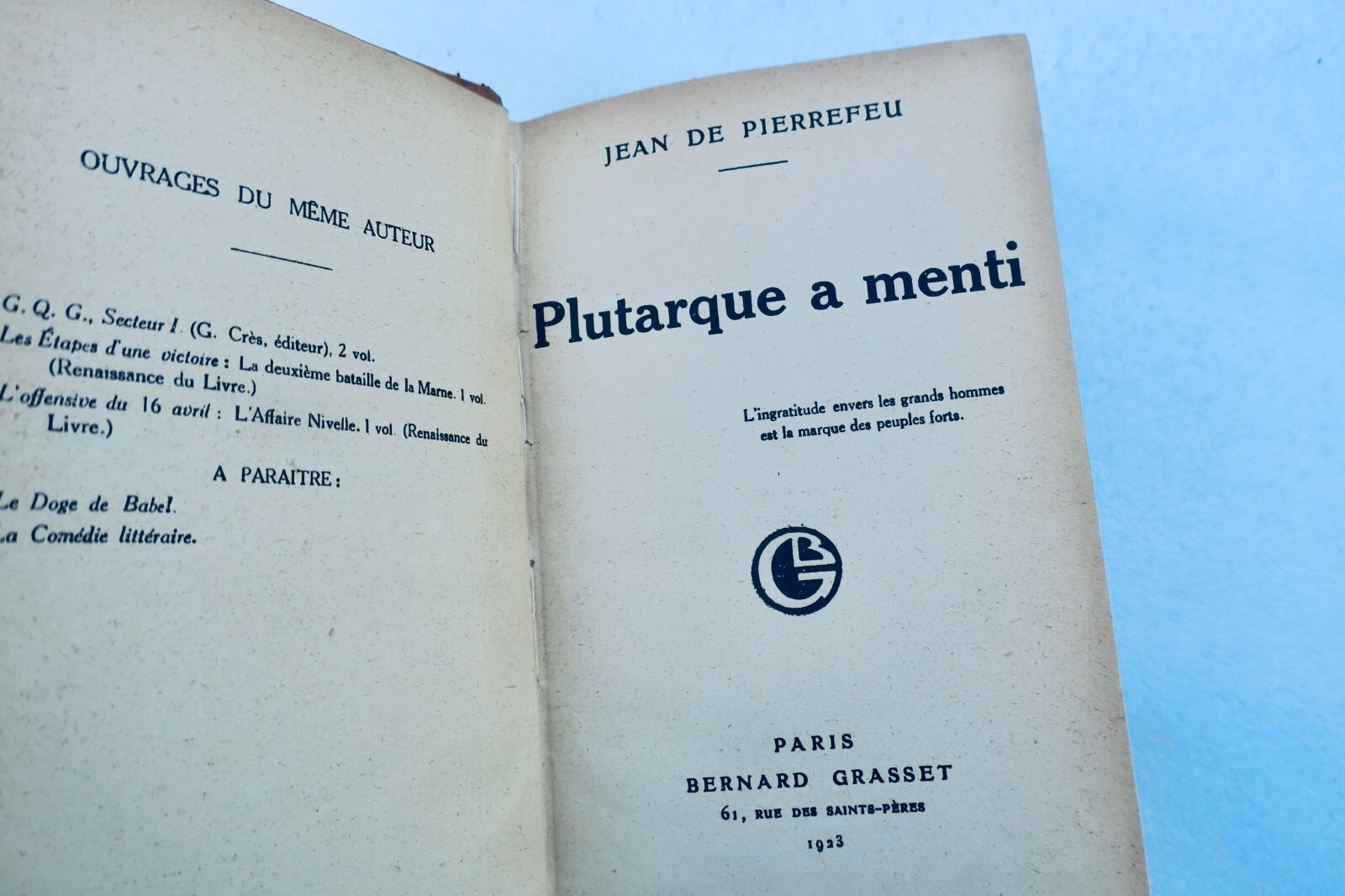 14-18 Pierrefeu Jean de (1881-1940) Plutarque a ment – Image 6