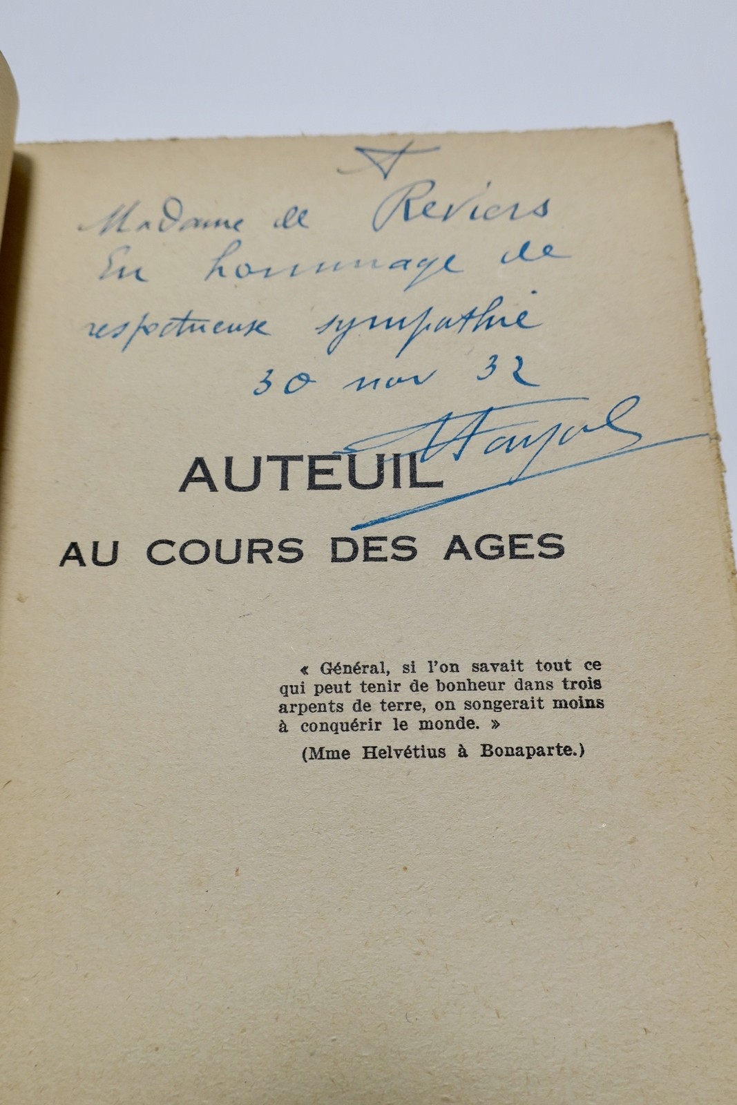 AUTEUIL AU COURS DES AGES 1931 - La Librairie Antique