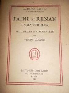 Barres** Taine and Renan. Lost Pages. Collected and Annotated by Vic